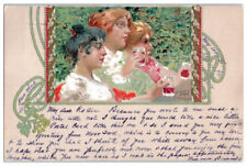 Postcard UDB 1902 Greetings Women Drinking Wine Two Scott 279 Franklin Stamps picture