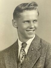 ID Photograph 1940's Cute Handsome Attractive Young Man Suit Blonde Hair Dapper  picture