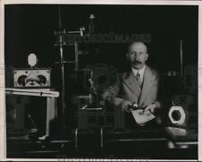 1937 Press Photo Dr. L. Bendickson with the microscope and other apparatus picture