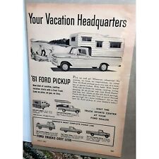 1961 Ford Pickup Truck with Camper Print Ad vintage 60s falcon econoline picture