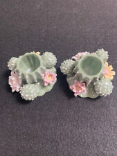 Vintage Porcelain Figurine Candle Stick Holders White Pink Flowers Set of 2 picture