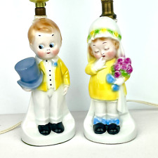 Pair of Antique 1920s Ceramic Childrens Lamps Wedding Theme picture