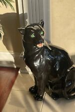 MCM Rare Black Panther Cougar Glass Green Eyes Large Floor Decor Vintage picture
