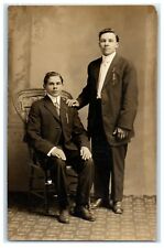 c1910's Boys Dress Coat Formal Studio Portrait RPPC Photo Antique Postcard picture