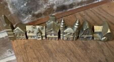 Solid Brass Buildings Set Of 6  Miniature Historical Church Mill House Vintage picture