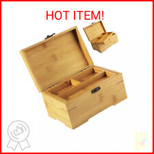 CDOKY Large Wooden Box with Hinged Lid, Bamboo Wood Multi-purpose Storage Box wi picture