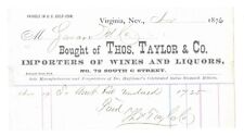 1876 VIRGINIA CITY, NEVADA Billhead: Thos. Taylor Whiskey - Pair w/ Bottle (NV) picture