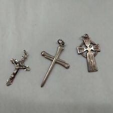 Vintage Sterling 925 Cross Crucifixes Small Pendants Lot of Three (3) picture