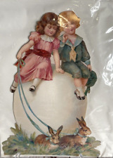 Vintage Card & Envelope Victorian Reproduction Easter Children Riding on Egg USA picture
