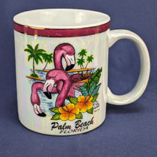 Vtg Iridescent Flamingo Palm Beach Florida Souvenir Coffee/Tea Mug Lusterware picture