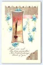 1915 Antique Postcard Forget Me Nots Sailboats Printed in Germany Posted Old A26 picture