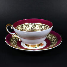 Stanley English Bone China Maroon and Gold Teacup & Saucer picture