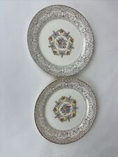 VTG LIBERTY GOLD WARRANTED 22-K GOLD LOT OF 2 FLORAL DINNER PLATES picture