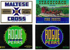 Medford Oregon Vintage Lot of 4 Pear Labels Rogue Brand Maltese Cross Stagecoach picture