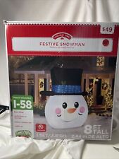 Gemmy Holiday Time Airblown Snowman Head Lighted 8’ Tall Tested picture