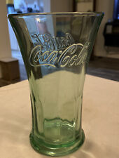 VINTAGE LIBBEY GREEN COCA COLA COKE FLARED TUMBLER GLASS HEAVY 16oz. COLLECTIBLE picture
