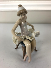 Lladro Classic Ballerina Sitting on Chair White Porcelain Lace Figurine Recital picture