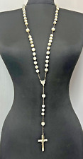 Victorian French Silver Rosary Prayer Beads Crucifix Mother of Pearl Necklace picture