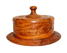 Wooden Cake Stand with Dome Cover Lazy Susan Hand Carved   Vintage  M5169 picture