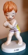 Vintage Lefton June Birthday Month Ceramic Swimming Boy Figurine w/ Foil Sticker picture