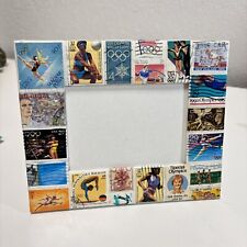 Vintage Postage Stamps Retro Decoupage Picture Frame Fits 3.5x5” Olympic Sports picture