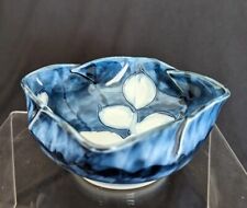 Gorgeous Japanese Blue Porcelain Tea Cup with Raised White Painting Flower picture