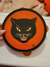 Vintage 1950s Halloween black cat tambourine Tin noisemaker(T,Conn USA)Rare picture