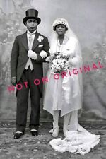 Vintage 1920s Photo Reprint of African American Black Couple Wedding Dress Hat picture