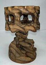 Hand Carved Wood Pedestal MCM Brutalist - Goth Candleholder - Folk Art Vintage picture