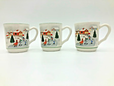 3 Sango Christmas Silent Night Joan Luntz Country Skating Ceramic Mugs Cups picture
