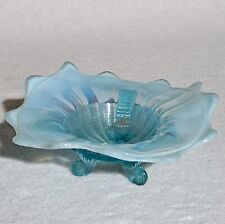 Vintage American Northwood Dish Klondike Glass Blue Opalescent Footed 1960s Bowl picture