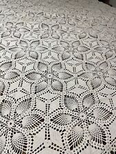 Antique Cream Hand Crochet Heirloom Bedspread Coverlet Large 90” L X 72” W picture