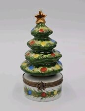 Chamart Limoges Christmas Tree Trinket Box EXCELLENT Peint Main Gold Star picture