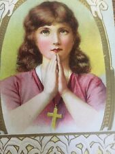 VINTAGE EMBOSSED EASTER POSTCARD GIRL PRAYING W/ CROSS & EASTER LILIES 1911 picture