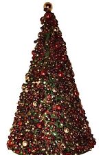 Large Beaded Sequined Christmas Tree Trinket Gift Box Christmas BEAUTIFUL picture