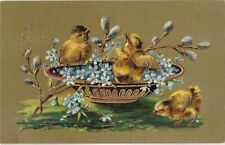 Postcard Easter Greetings Chicks Flowers Pussy Willow Embossed Gilded Posted  picture