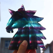 650g Natural rainbow fluorite unicorn Reiki Crystal Skull Carving Decor gift picture