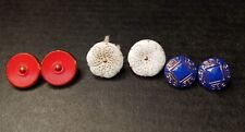 VINTAGE/ANTIQUE CZECH GLASS BUTTONS Red White Blue Gold Luster Elegant  5/8-1/2