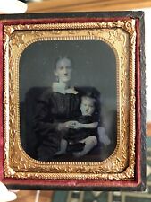 Antique Tin Type Ferrotype Photo Of Women And Child Baby Case Detached Cover 6 picture