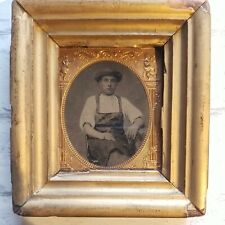 Early Occupational Young Man Child Occupational Overalls Tin Type Wooden Frame picture