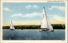 Sailing on Silver Lake New York ~ sailboats ~ unused 1930s postcard picture