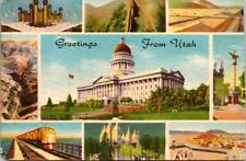 Postcard Utah Greetings Linen Mormon Pioneers Brigham Young c1930s Vintage UT picture
