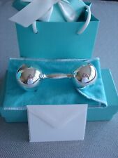 TIFFANY sterling silver ~ NEW ~ BABY RATTLE LARGE BARBELL ~ pouch,box picture