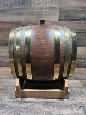 Vintage Small Oak Wood Beer Keg Brass Banding & Stand Made in Italy picture