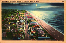 Postcard Aerial View Virginia Beach, Virginia, Looking North, at Night picture