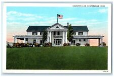 c1920's Country Club Building US Flag Entrance Ground Centervillle Iowa Postcard picture