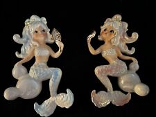 Norcrest Lefton VTG ceramic MCM mermaids On Bubbles wall plaques Rare HTF picture