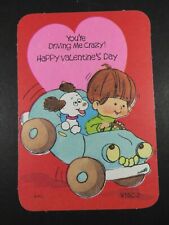 Vintage Valentine Card Die Cut Boy Driving Anthropomorphic Car  Dog Unused B5971 picture