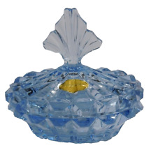 Vintage Oval Blue Glass Trinket Box Vanity Jewelry Box Label Pompadour Austria picture