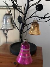 3 VINTAGE 1950'S Shiny Brite Pink Gold Silver Christmas BELL ORNAMENTS picture